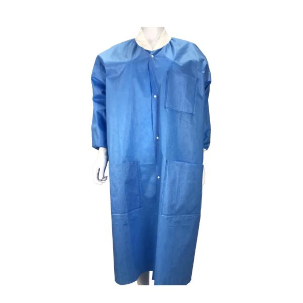 Navy Blue Sms Nurse Scrub Disposable Lab Coat With Knit Collar