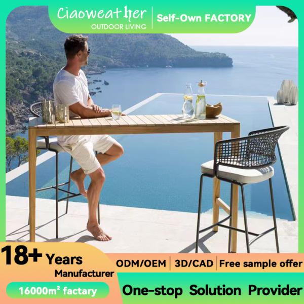 Outdoor Garden Aluminum Frame Rattan Bar Stool Chair for Hotel Courtyard Patio Furniture