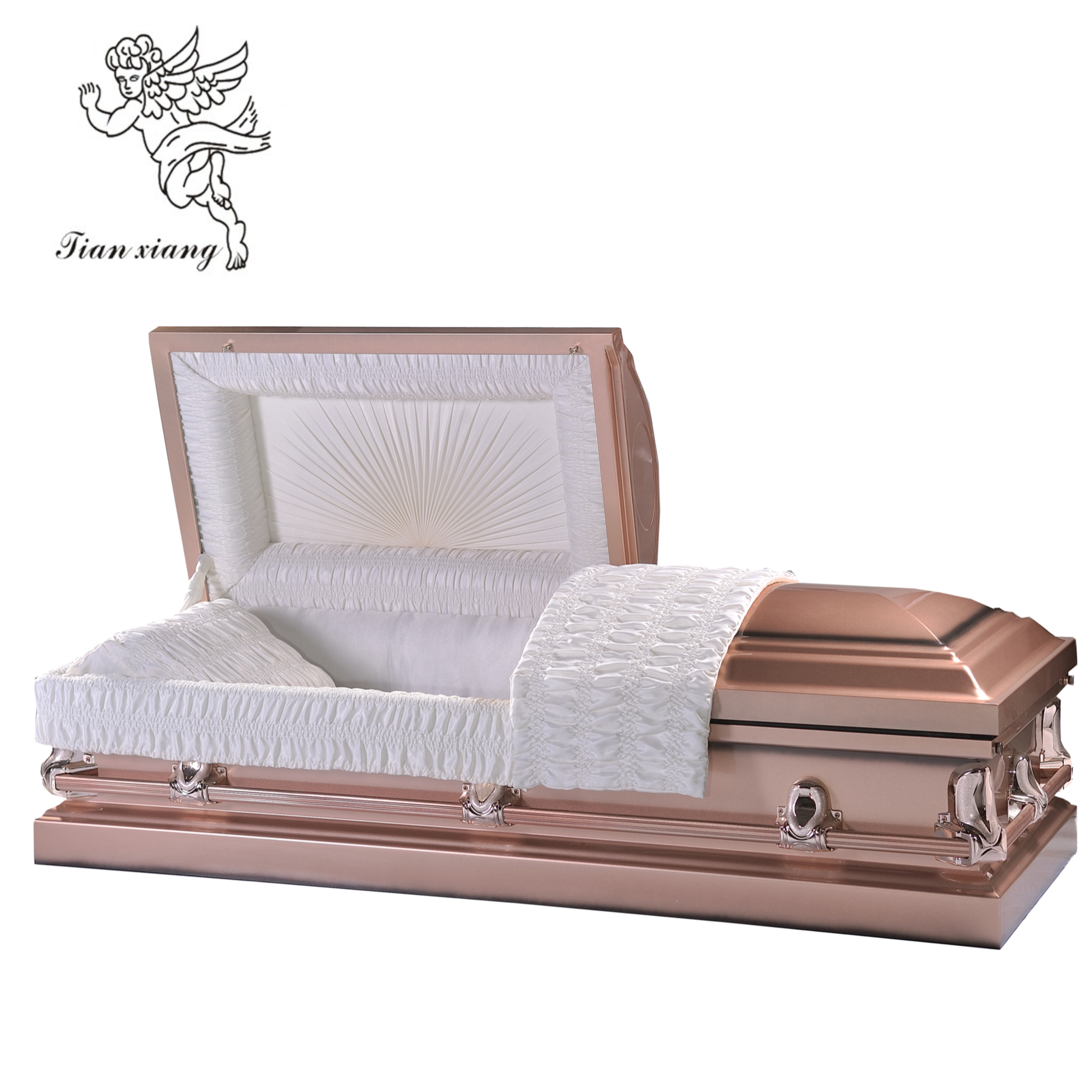 Metallic Rose Gold Metal Casket,  Adult Funeral Coffin