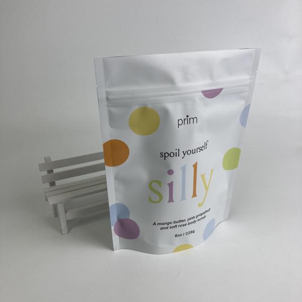 Custom Printed Stand Up Zipper Bags for Body Scrubs Matt Finish Resealable Plastic Packaging Bags