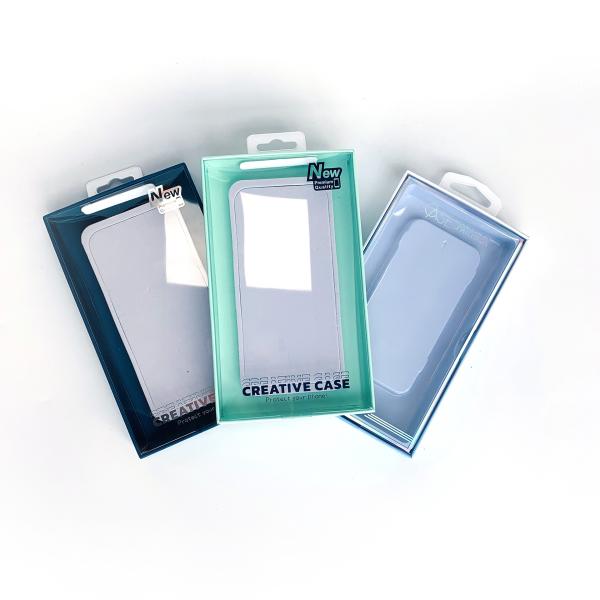 Low MOQ Retail Blister Plastic Box Phone Case Packaging boxes with hook PVC Clear Windows for IPhone