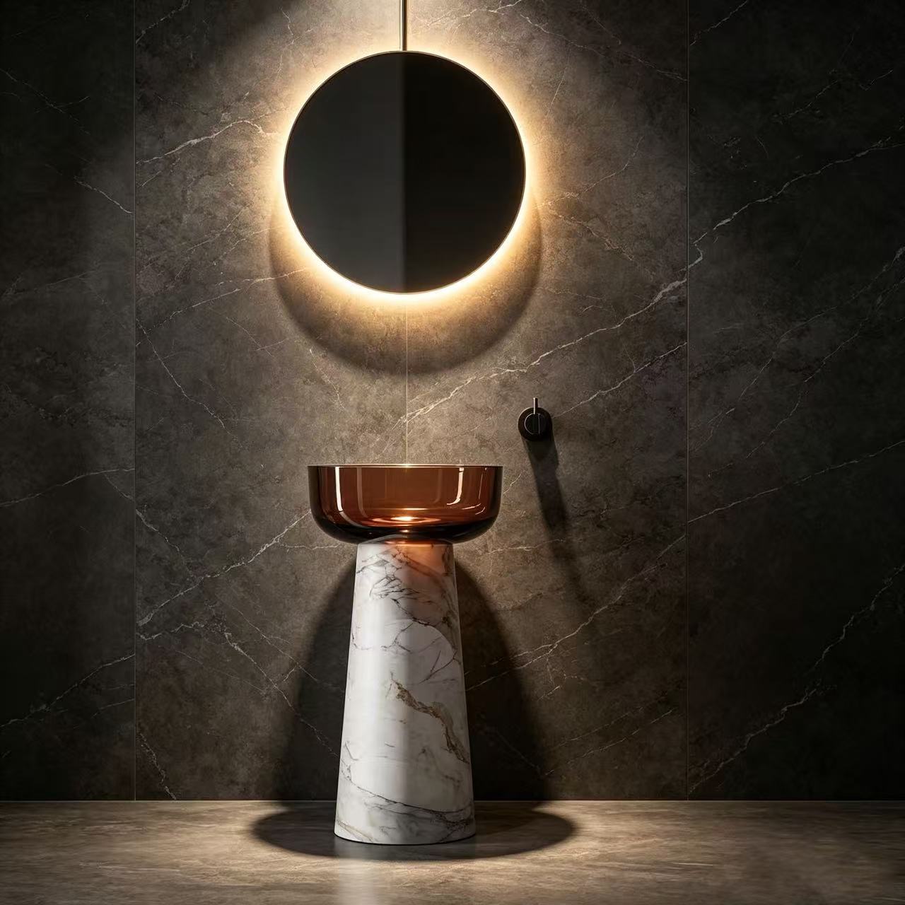 450mm Artificial Stone Marble Pedestal Sink Basin Shallow Translucent Amber Resin Bowl