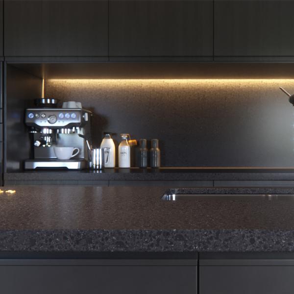 Estilo contemporâneo construído em uns armários de cozinha pretos do PVC dos armários de cozinha