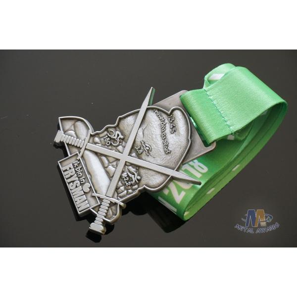 Antique Gold Or Brass Plating Metal Award Medals Sublimated Ribbon Smooth Back