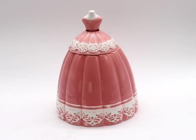 Size Custom Ceramic Biscuit Jar , Ballet Dress Pink Cookie Jar For Storage