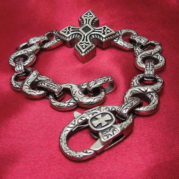 Men's Vintage Silver Plated 316l Titanium Stainless Steel Chain Cross Bracelet  (JCE147)