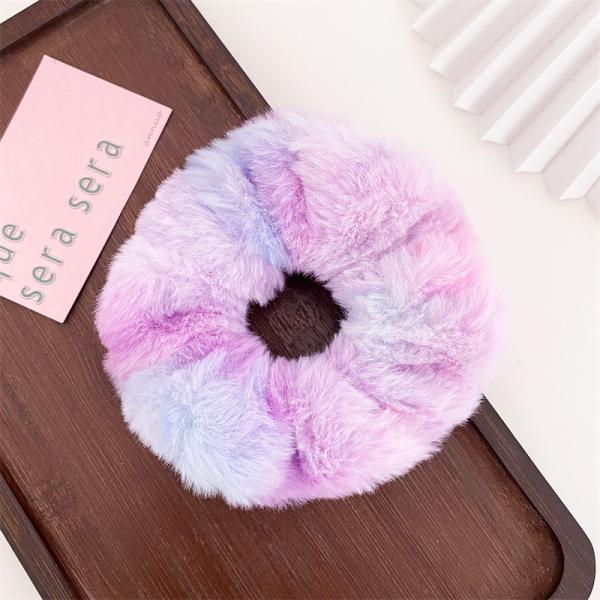 influencers Autumn winter fur tie dye hair colorful scrunchie Korean lady accessories hair rope spot headdress