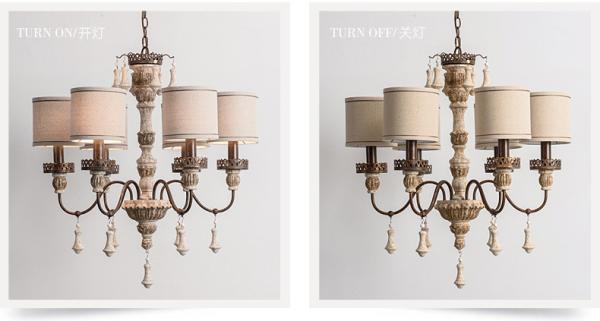 Wood and nickel chandelier with Lampshade for indoor home lighting (WH-CI-56)