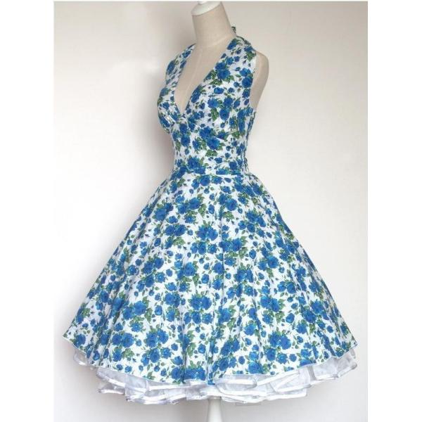 Платье качания год сбора винограда печати хлопка флористическое, платья вечера