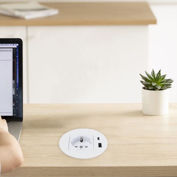 Bedside Desk Power Grommet Plug Socket 20W USBA USBC Fast Charge