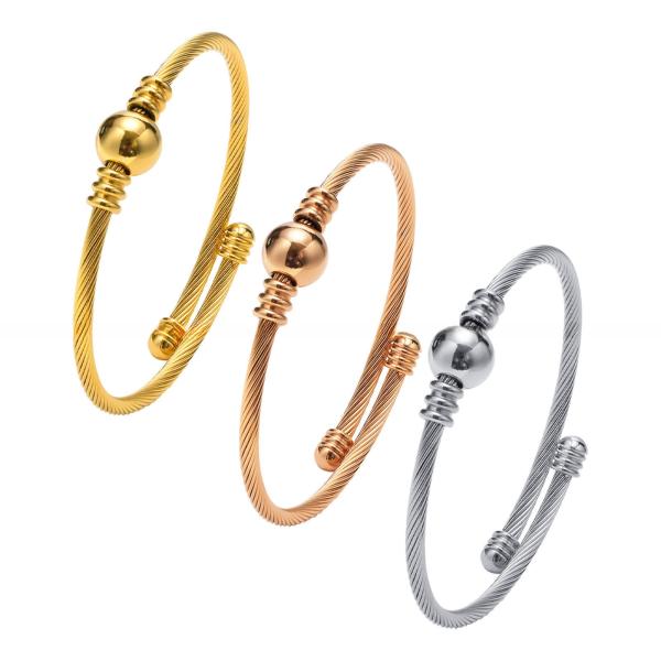 Brazalete de oro para adulto de acero inoxidable con incrustaciones de engaste en canal