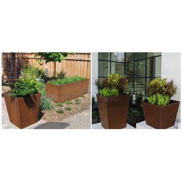 Коробка плантатора Corten теплого деревенского цвета стальная сплющенная квадратная для ландшафта сада
