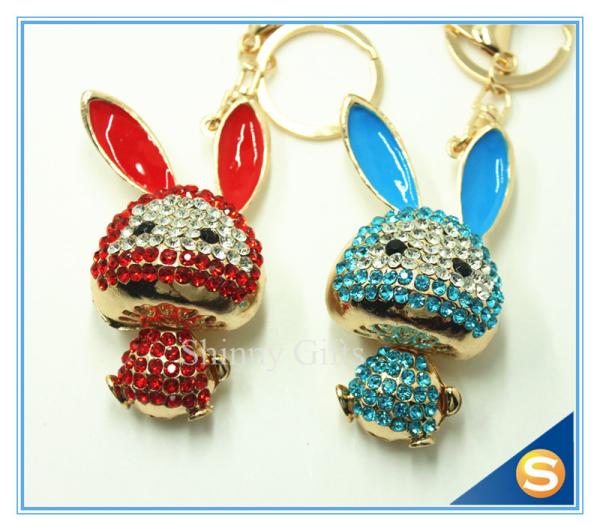 Trendy Rhinestone Cute Rabbit Shape Crystal Gold Plated Key Chain For Handbag Decoraction
