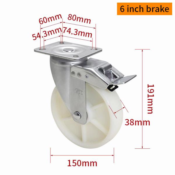 EDL‌ Medium Duty 6inch Caster TPA Plate by Rigid , Swivel and Brake Type 250kg 666P-26