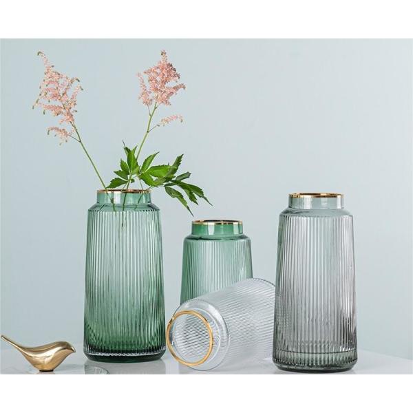 Золотая металлическая верхняя зеленая флейтированная стеклянная ваза декор современный стиль цветочный держатель для домашнего офиса