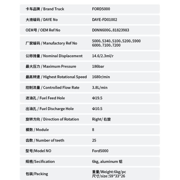 Алюминиевая тележка Форда разделяет насос с зубчатой передачей 81823983 трактора DONN600G гидравлический