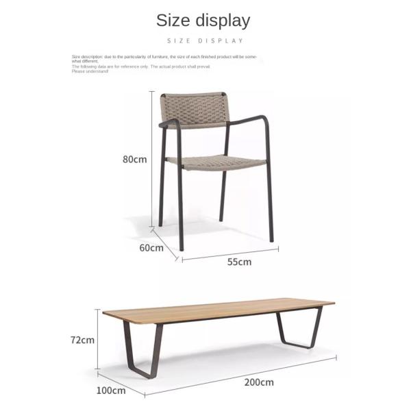 OEM Teak Wood Garden Dining Table And Alumiunm / Rattan Chair Sets For 6