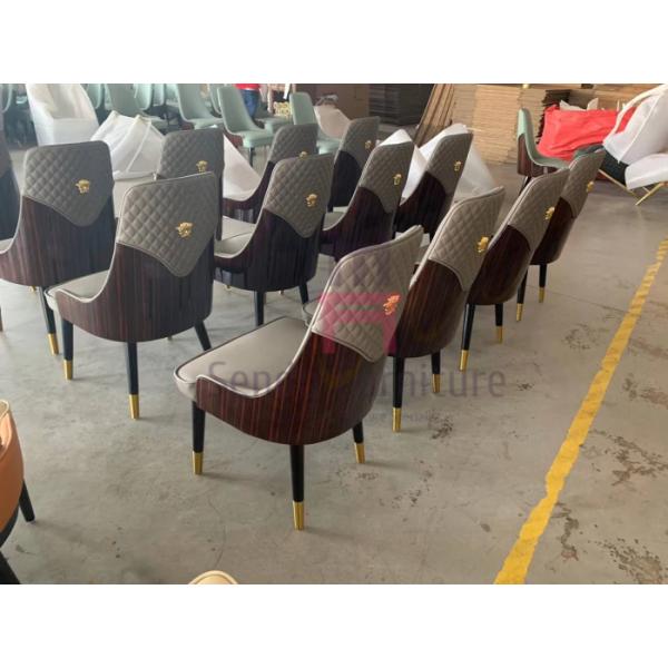 High Glossy Ebony Veneer Backrest with LOGO Hardware Fitting Wood Hotel Dining Chair