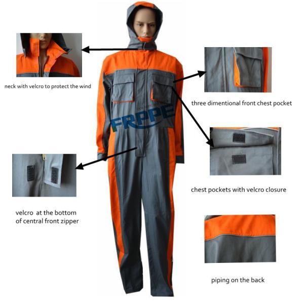 Grey Orange Fr Cotton Coveralls / Fr Clothing Coveralls With Hood Breathable Cotton NFPA 2112