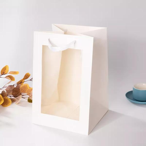 Handmade Offset Printing Kraft Paper Gift Bags With Clear Window