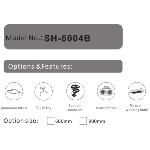 Stainless Steel Kitchen Ventilator Exhaust Chimney 600mm Black Coating