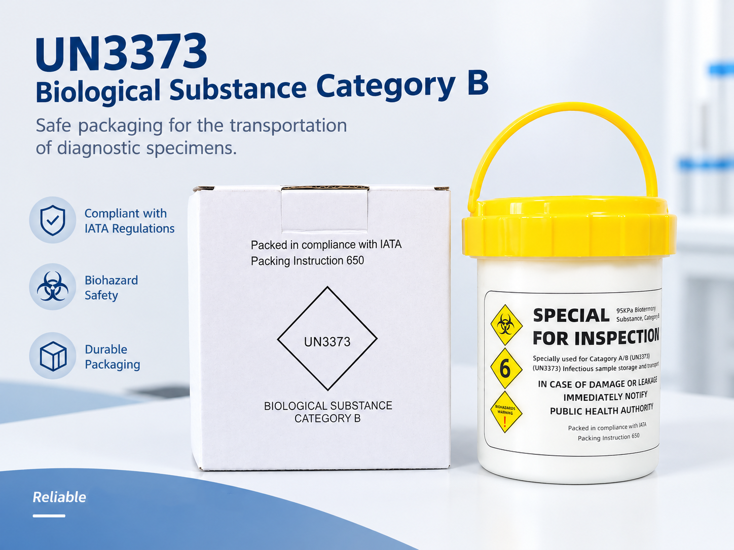 UN3373 Biological Sample Transport Box With Durable Cardboard Outer Box PP Container Ideal For Infectious Specimen Safe Transport And Storage