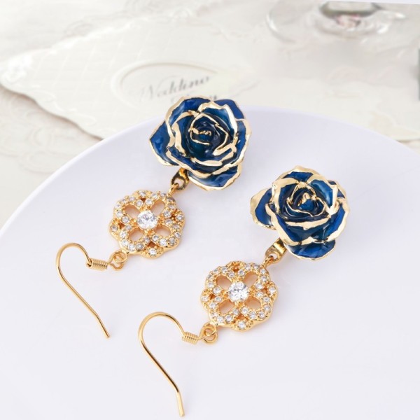 24k Gold Plated Rose Earrings Gifts Woman's  Rose  Earring Wholesale for Christmas  Valentine