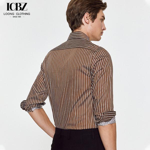 Summer Striped Shirt for Men No-Iron Long-Sleeved Business Casual Slim Fit Suit Shirt
