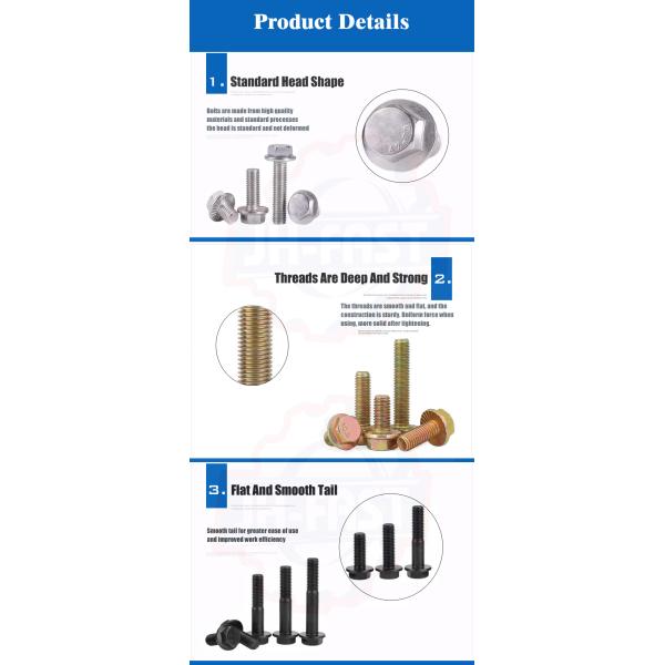 M3 M4 M5 M6 M8 M10 M12 Phillips Hex Head Serrated Flange Bolts with Passivation Finish