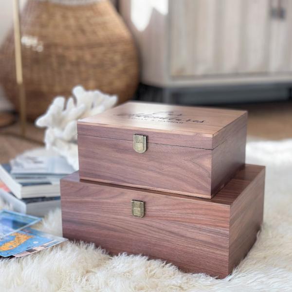 Wooden Baby Memory Keepsake Box Handmade Walnut Personalized Gift for Baby's Memories