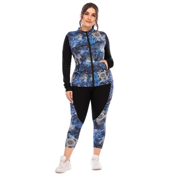 Stand Collar Plus Size 3 Piece Yoga Sets Side Pocket Squat Proof Womens Gym Set