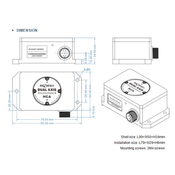 HCA510T HIGH PRECISION VOLTAGE TYPE INCLINOMETER RANGE ± 1~± 60° OPTIONAL