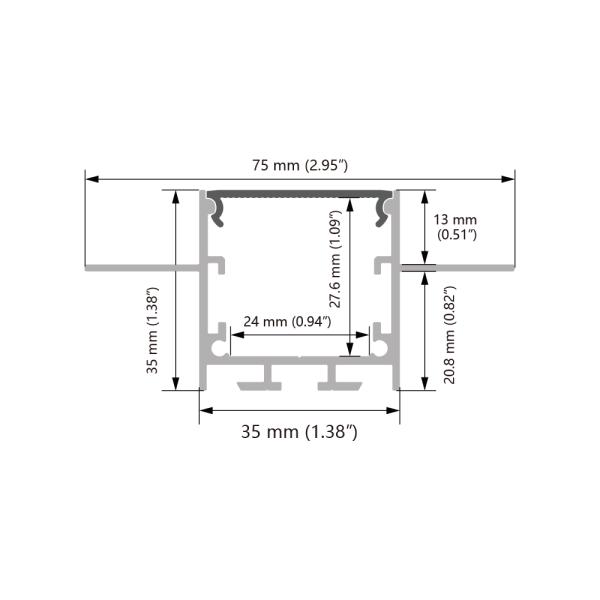 Profil LED encastré en alliage d'aluminium 6061-T6 avec diffuseur PMMA haute transparence et installation intégrée