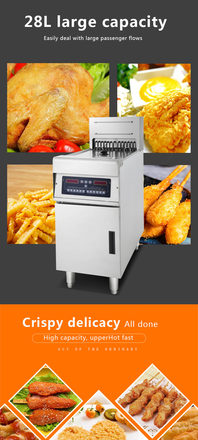 Fryer микрокомпьютера нержавеющей стали 28L+14L+14L электрический с 3 корзинами танка 4