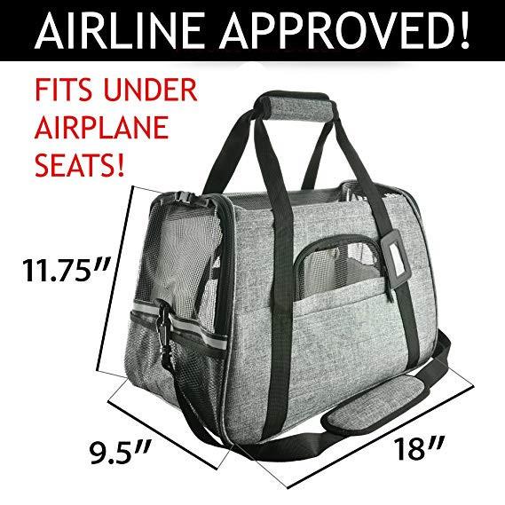 Portable  Airline Approved Pet Carrier Bag With Backpack Belt Safety Locked Zippers