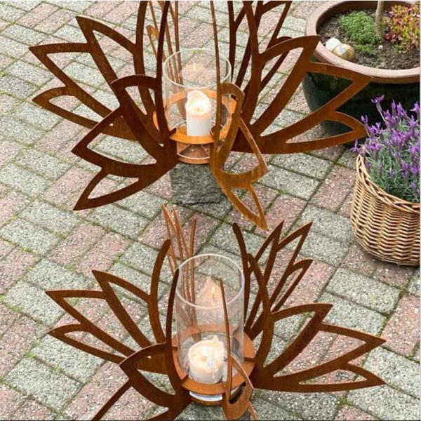 Lanterna multifuncional de Lotus Shaped Corten Steel Garden dos castiçal