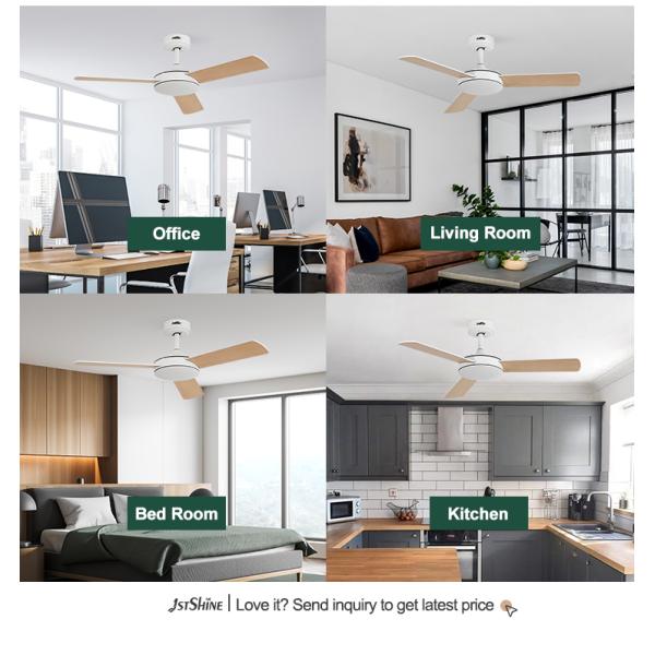 Ventilador de teto com motor reversível com controle remoto e lâminas brancas de MDF