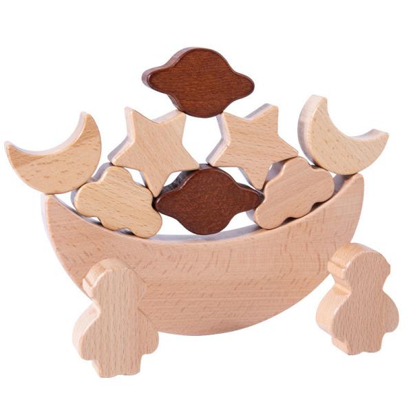 Montessori Children's Educational Toys Wooden Blocks Stars Moon Stacked Blocks Wooden Toy Diy Baby Balance Training Cons