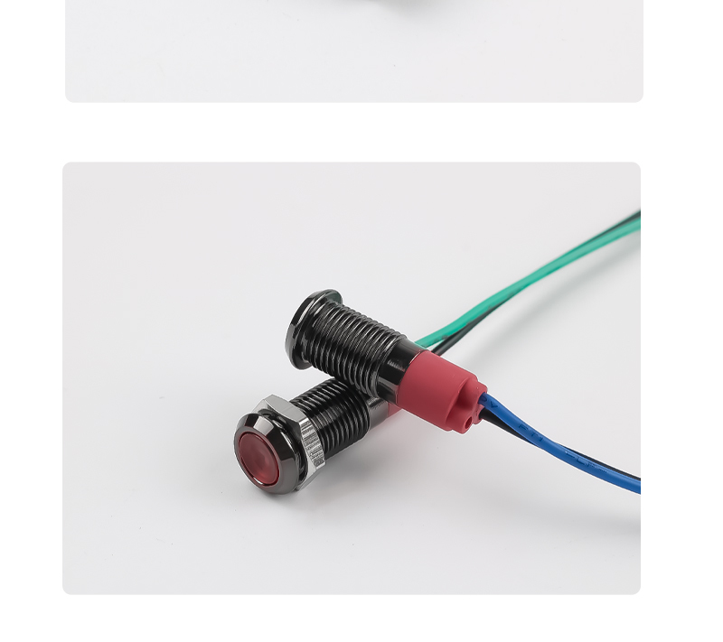 8MM Metal Indicator Light, LED Strip Light With Waterproof Function Oxidized Black Shell, Red Green Yellow Blue White 6V12V24V
