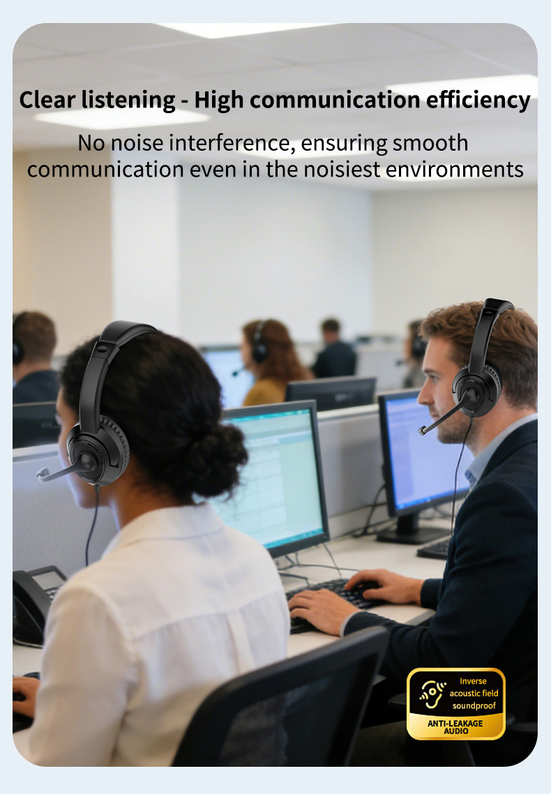JTY-1026Wired Call Center Headset with Microphone, 3.5mm/USB/Type‑C Multi‑Interface Over‑Ear Headphone, Volume Control Wired Headset for Office Conference Online Class Home Work,OEM/ODM customization