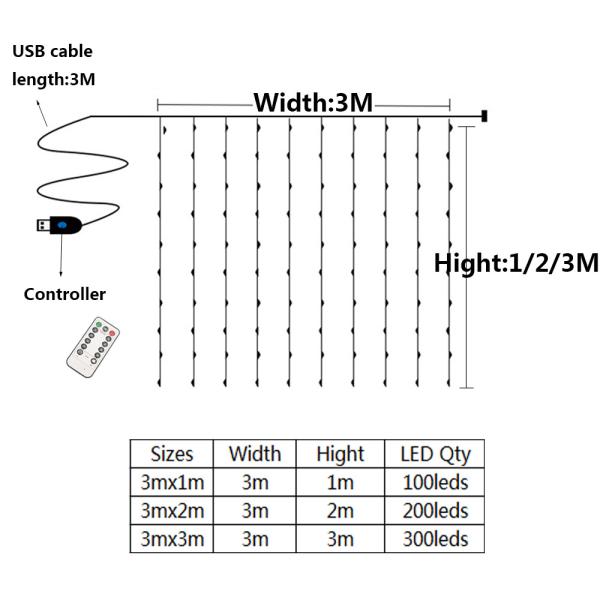 3M LED USB Power Remote Control Curtain Fairy Lights Christmas Garland Lights LED String Lights Party Garden Home Weddin