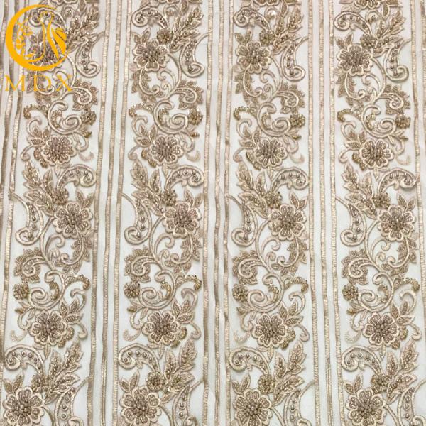 Modern Gold Heavy Beaded Lace Fabric Embroidery For Bridal Dress