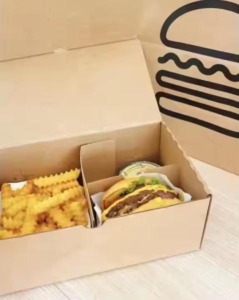 CMYK カラープリント ブルガー フレンチフライとフライドチキン用のクラフト紙の外食箱