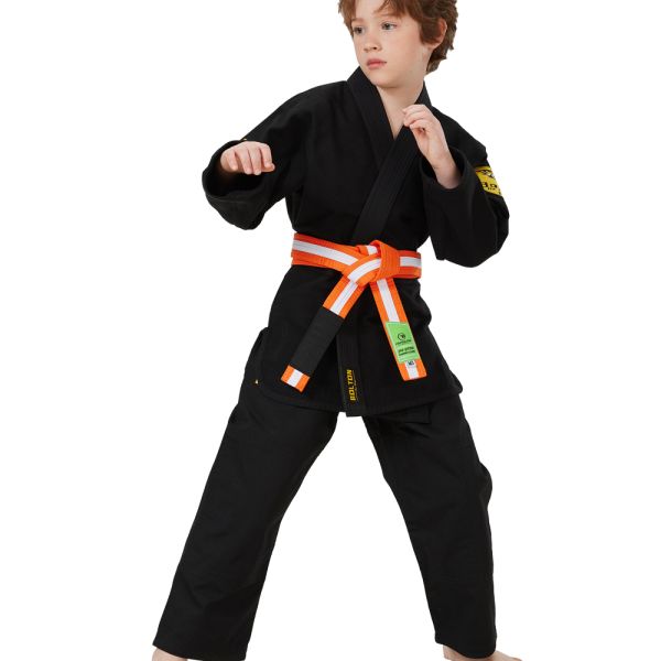 Shrink Proof 100% Cotton Black BJJ Gi With 350 GSM Pearl Weave For Boys And Custom Logo OEM Service