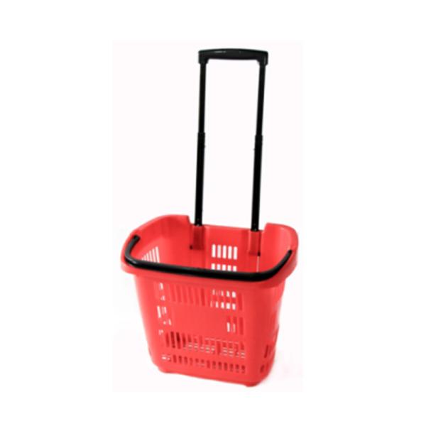 35L Rolling Grocery Plastic Basket Trolley With Wheels Supermarket Shopping