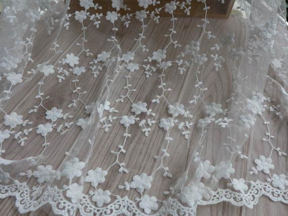 Do casamento de nylon da malha da flor do algodão do laço do bordado tela nupcial 49,21 do vestido largura