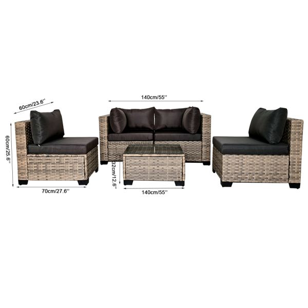 Wholesale Sectional Sofa Garden Corner Set Factory Hot Sale Customizable 5 Pieces Outdoor Rattan Sofa Brown