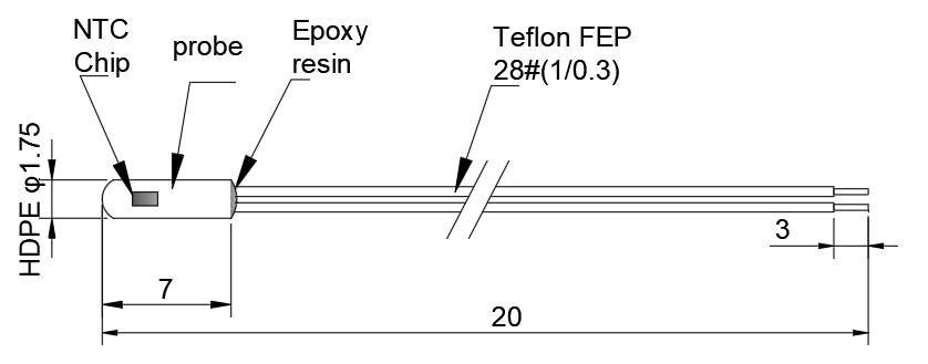 2.252Kohm 3935k HDPE пластиковый корпус термистора R25