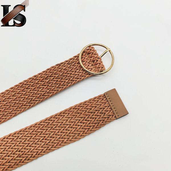 Brown Wax Rope Braided Belt for Women Lady Girl Metal Buckle Adjustable Knitted Belts