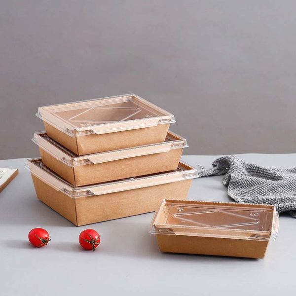 Customized Premium Kraft Paper Food Container with Clear Anti-Fog Lid – Waterproof, Oil-Proof, Heat-Resistant Disposable Takeout Box for Meal Prep & Delivery